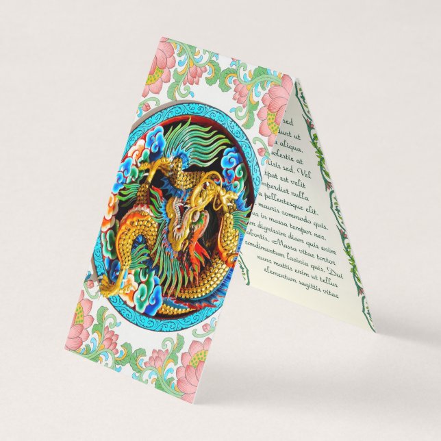 Cool chinese colourful dragon paint lotus flower business card (Front)