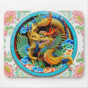 Cool chinese colourful dragon paint lotus flower mouse pad