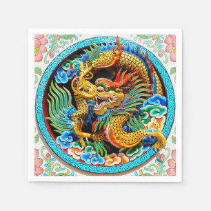 Cool chinese colourful dragon paint lotus flower napkin