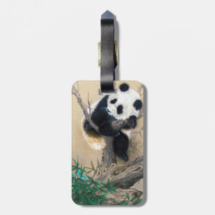 Cool chinese cute sweet fluffy panda bear tree art luggage tag