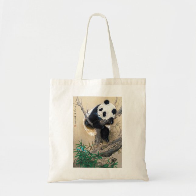 Cool chinese cute sweet fluffy panda bear tree art tote bag (Front)