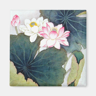 cool chinese lotus leaf pink flower butterfly art magnet