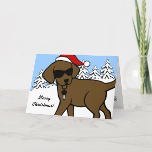 Cool Chocolate Labrador Cartoon Christmas Holiday Card