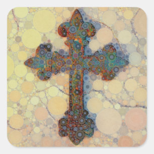 Cool Christian Cross Circle Mosaic Pattern Square Sticker