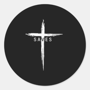 Cool Christian Cross Jesus Saves Men Women Graphic Classic Round Sticker