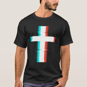 Cool Christian Cross Modern Glitch Effect T-Shirt