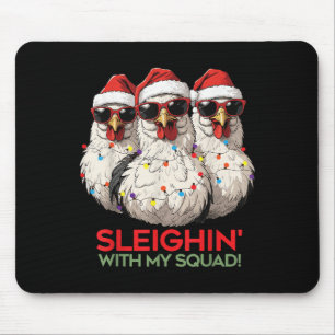Cool Christmas Chicken In Gles, Funny Graphic Hen Mouse Pad