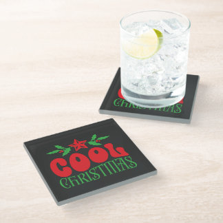 Cool Christmas – Festive Retro Glass Coaster