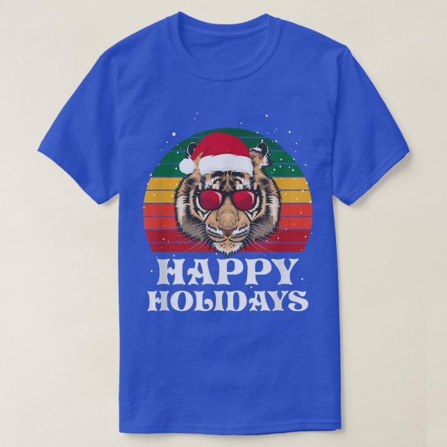 Cool Christmas Tiger Happy Holidays  T-Shirt (Design Front)