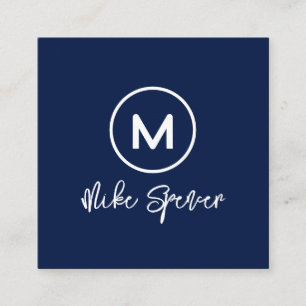 Cool Circle Monogram on blue square Calling Card