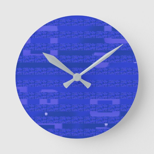Cool Circuit Blue Geometric   Round Clock (Front)