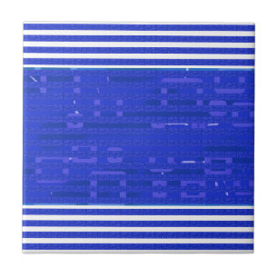 Cool Circuit Blue Geometric Stripes Ceramic Tile