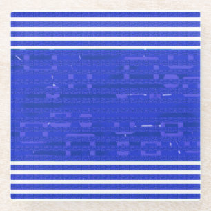 Cool Circuit Blue Geometric Stripes  Glass Coaster