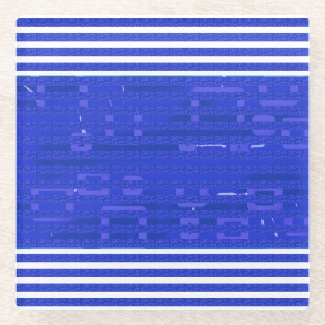 Cool Circuit Blue Geometric Stripes  Glass Coaster (Front)