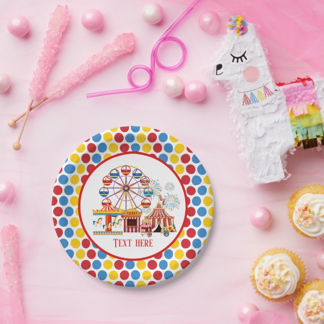 cool circus theme park festival add text paper plate (Party)