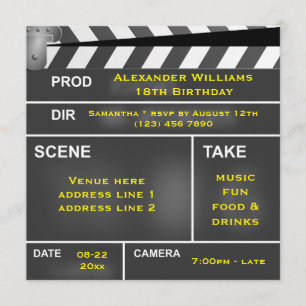 Cool Clapper Board 18th Birthday Invitation