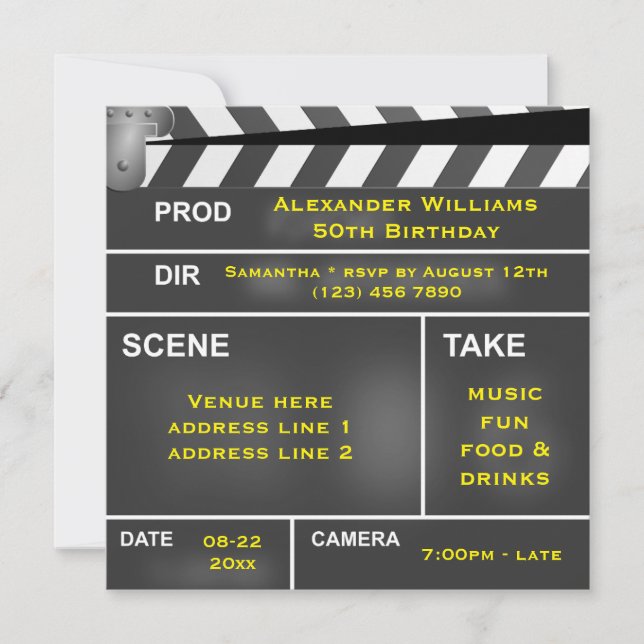 Cool Clapper Board 50th Birthday Invitation (Front)