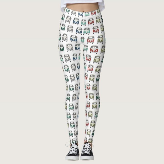 cool classic bus pattern vintage inspired leggings (Front)