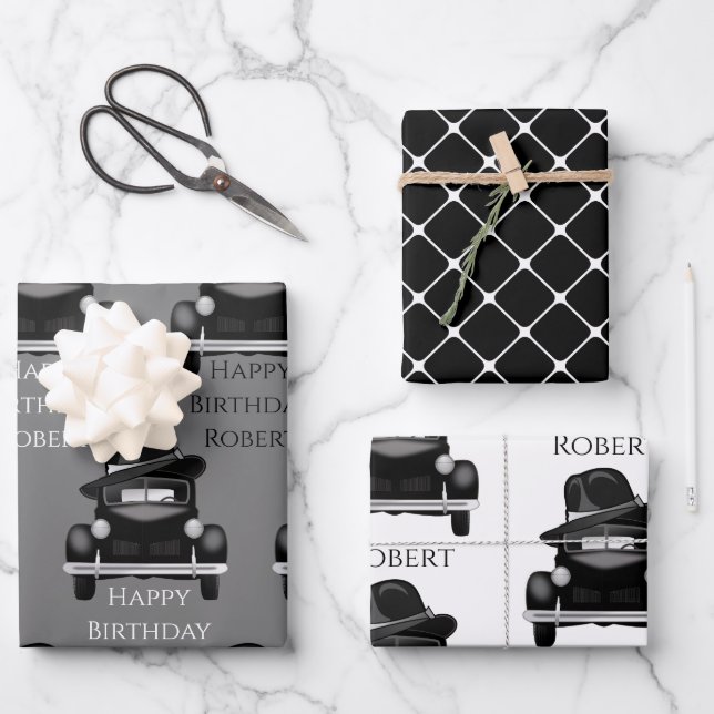 Cool & Classic Car Personalised Wrapping Paper Sheet (Front)