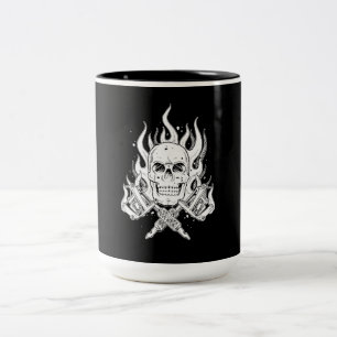 Cool Classic Elegant Black White Skull tattoo Two-Tone Coffee Mug