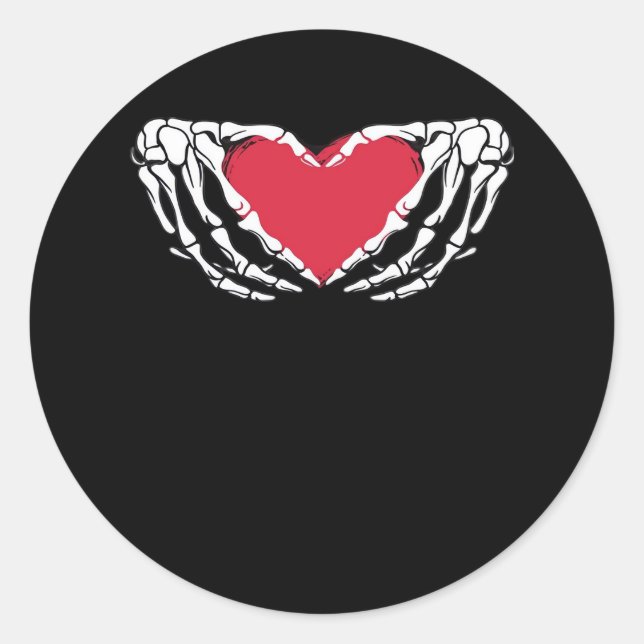 Cool Classic Funny Skeleton Hands Heart - Valentin Round Sticker (Front)