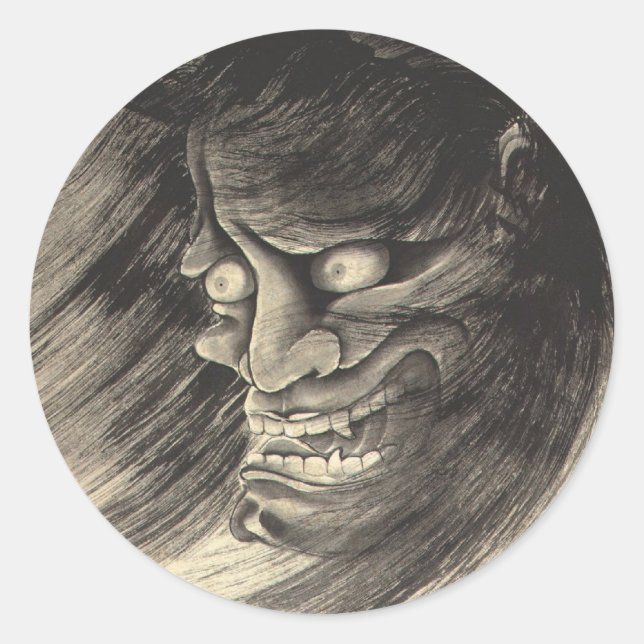 Cool classic vintage japanese demon head tattoo round sticker (Front)