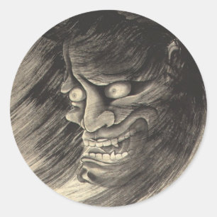 Cool classic vintage japanese demon head tattoo round sticker