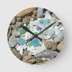 Cool ClocksSea Glass Seashells Fossils Driftwood Round Clock