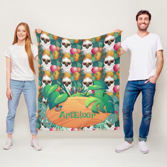 Cool Cockatoo wearing shades print  Fleece Blanket (In Situ)