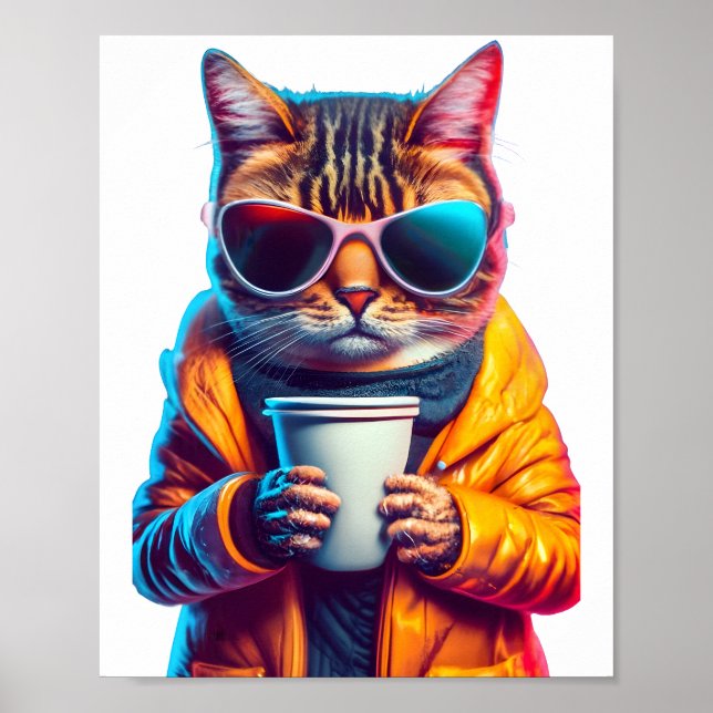 Cool Coffee Cat Modern Stylish  Poster (Front)