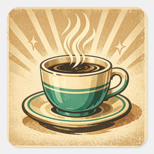 Cool Coffee Cup with Sunglasses | Funny Coffee Square Sticker (Front)