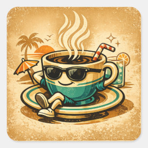 Cool Coffee Cup with Sunglasses Square Sticker