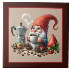 Cool coffee gnome home business crafting  ceramic tile