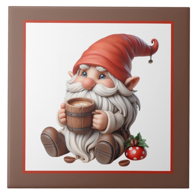 Cool coffee gnome home business crafting  ceramic tile (Front)