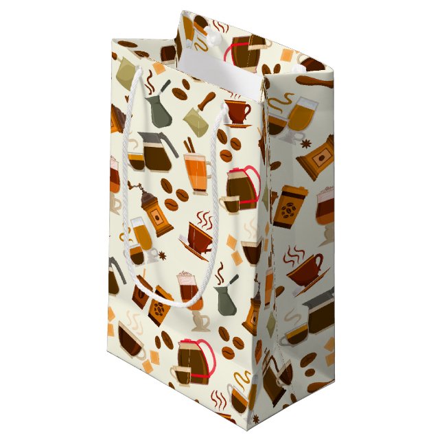 cool coffee party tiled pattern  small gift bag (Front Angled)
