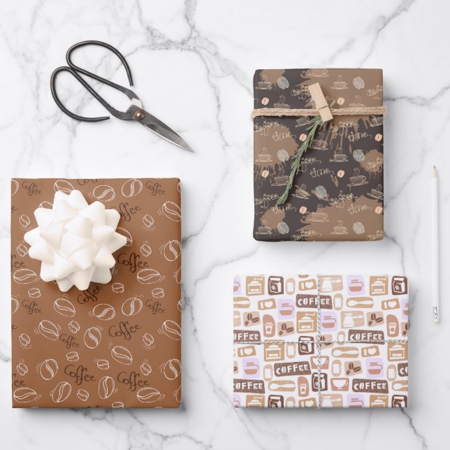 cool coffee party tiled pattern wrapping paper sheet (Front)