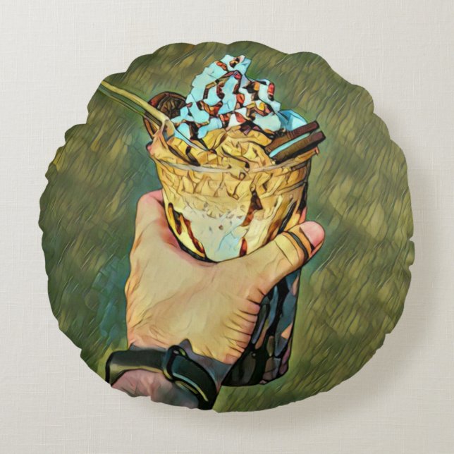 Cool cold freezing ice cream round cushion (Front)