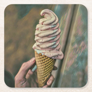 Cool cold freezing ice cream square paper coaster