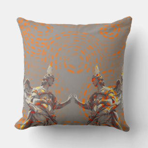 Cool collage of sculptures and orange circles cushion