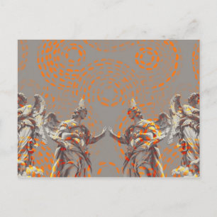 Cool collage of sculptures and orange circles postcard