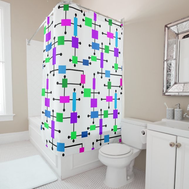 Cool Color Grid  Shower Curtain (In Situ)