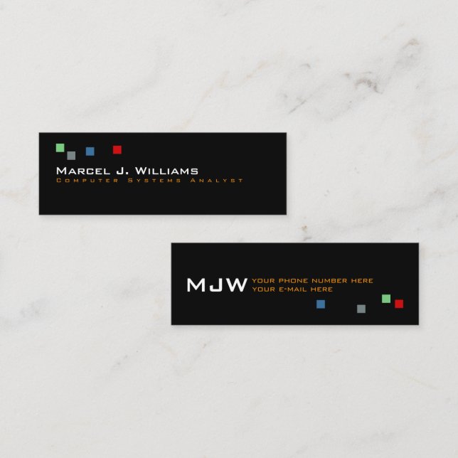 cool color pixels modern professional black mini business card (Front/Back)