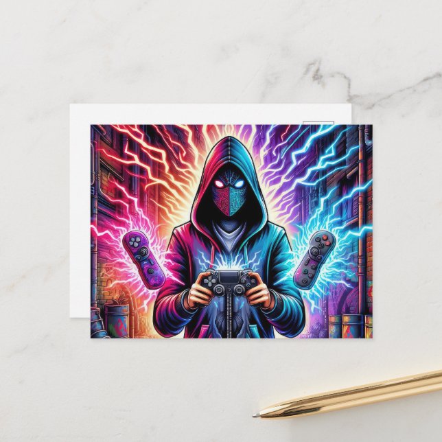 Cool colorful gamer boy  postcard (Front/Back In Situ)