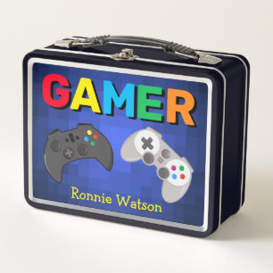 Cool Colorful GAMER Kids   Personalized Metal Lunch Box