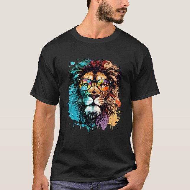 Cool Colorful Lion Animal Lion T-Shirt (Front)