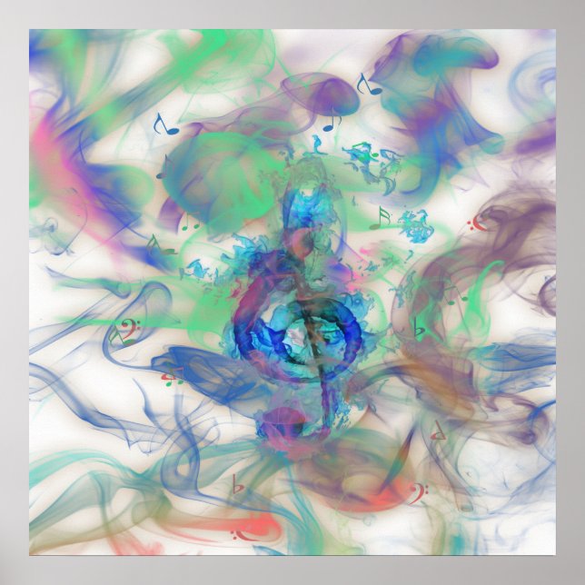 Cool colorful music notes smoke effects image poster (Front)
