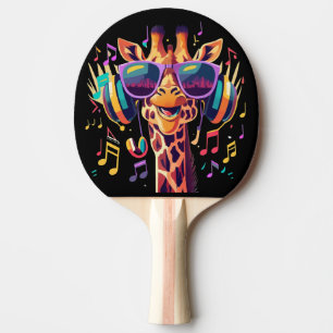 Cool Colorful Party Giraffe with Headphones  Ping Pong Paddle