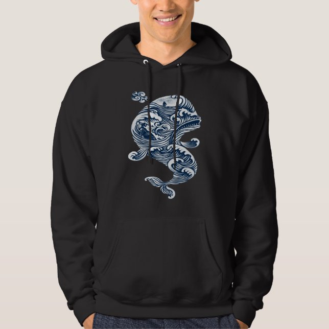Cool Colorful Tribal Humpback Whale Surf Club Blue Hoodie (Front)