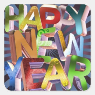 cool coloured happy new year stickers
