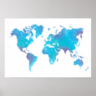 Cool Coloured Watercolor World Map Poster